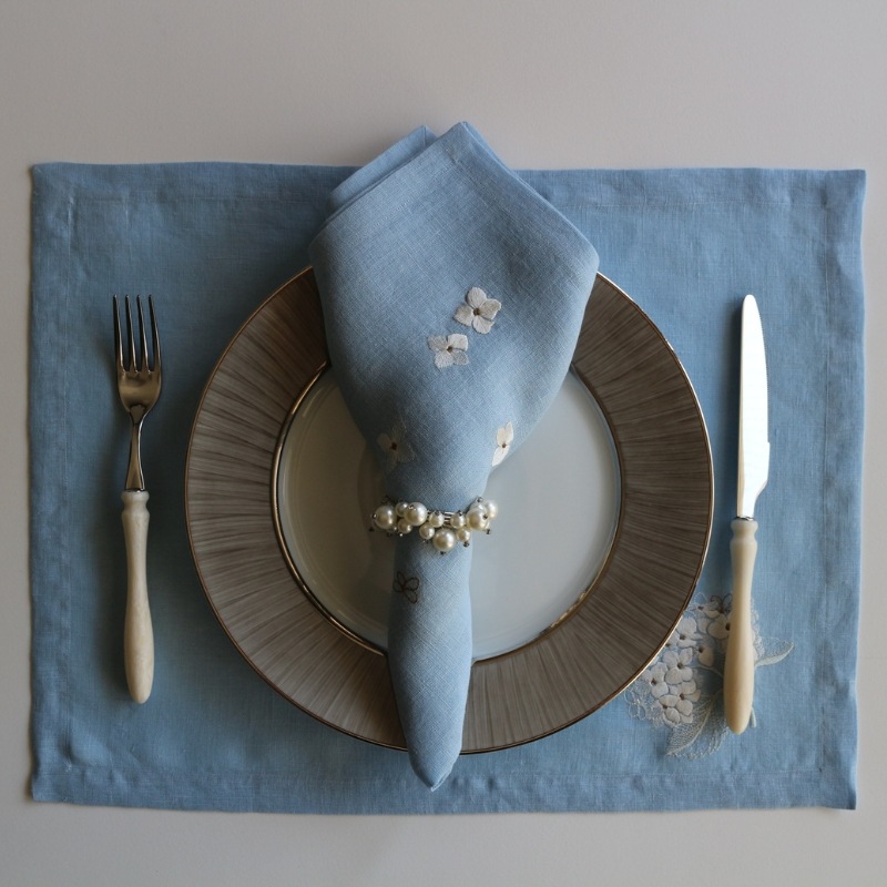 Hydrangeaプレースマット ライトブルー