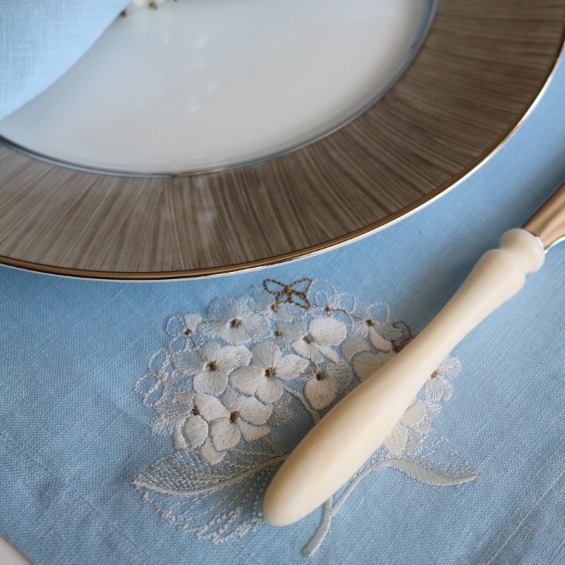 Hydrangeaプレースマット ライトブルー