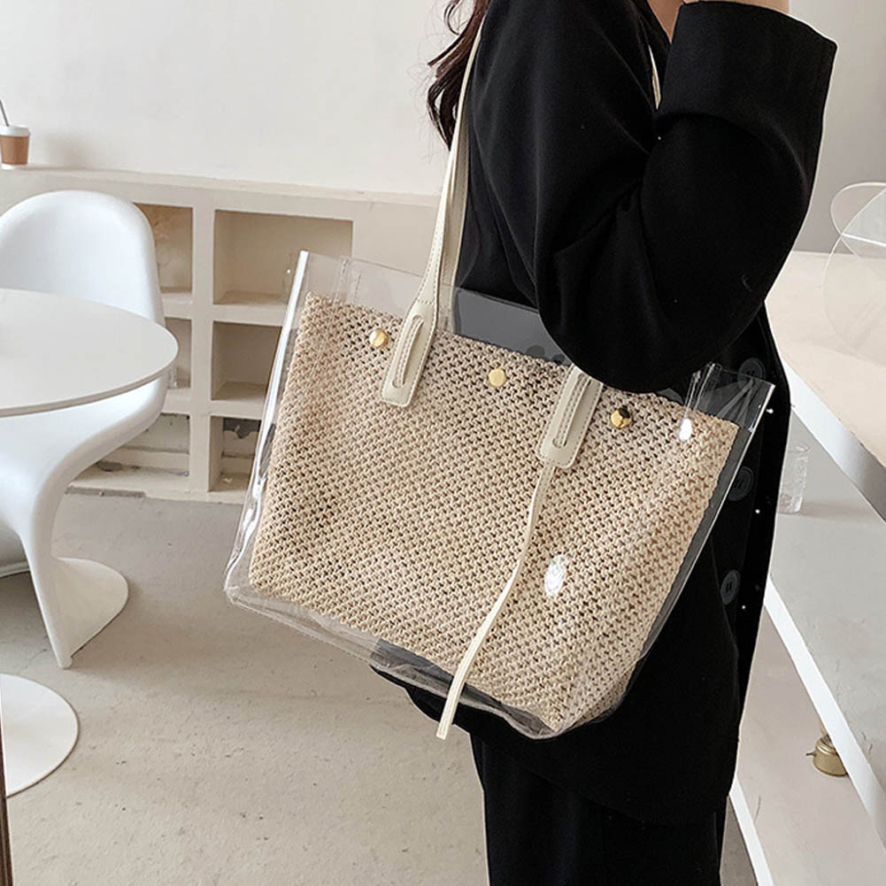 草編みバッグ 珠子ハンドル 天然草の編み上げ 手提げ 小物入れ 軽量 かごバック ショルダーバッグ 旅行に素敵 ショルダーバッグ かごバッグ ストローバッグ レディース