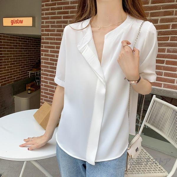 プチプラ送料無料 ブラウス シフォン シャツ 襟なし 気品