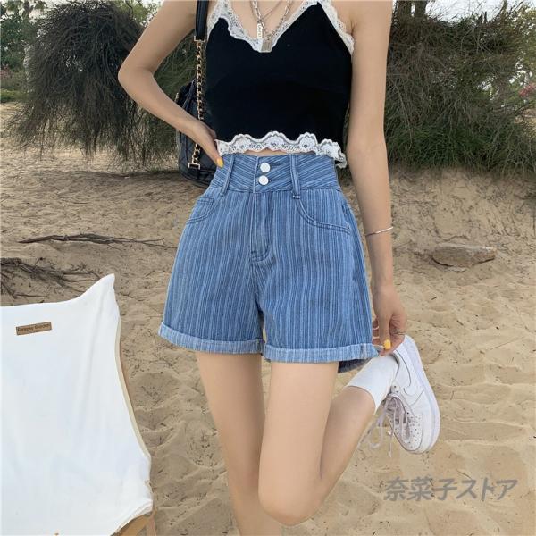 ブラックデニムショートパンツ ストライプデザイン レトロモードデニムハーフパンツ – Belchic