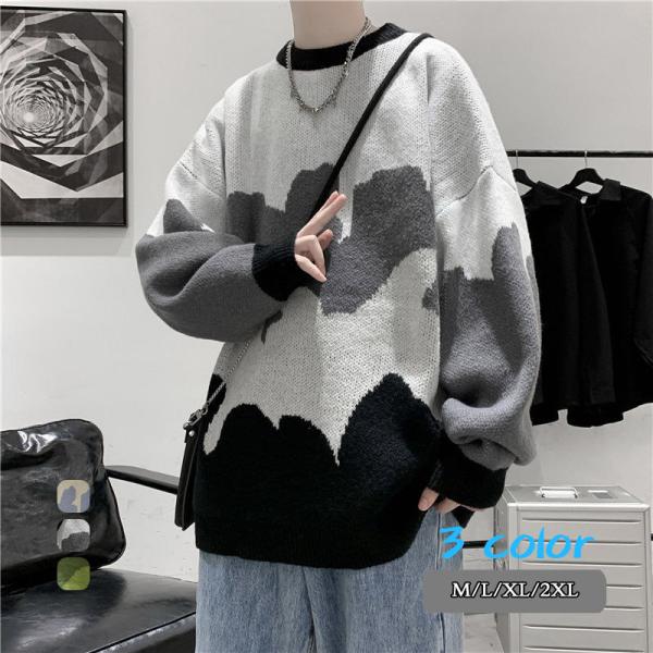 プチプラニットセーター メンズ 迷彩柄 ミリタリー ニット 欧米