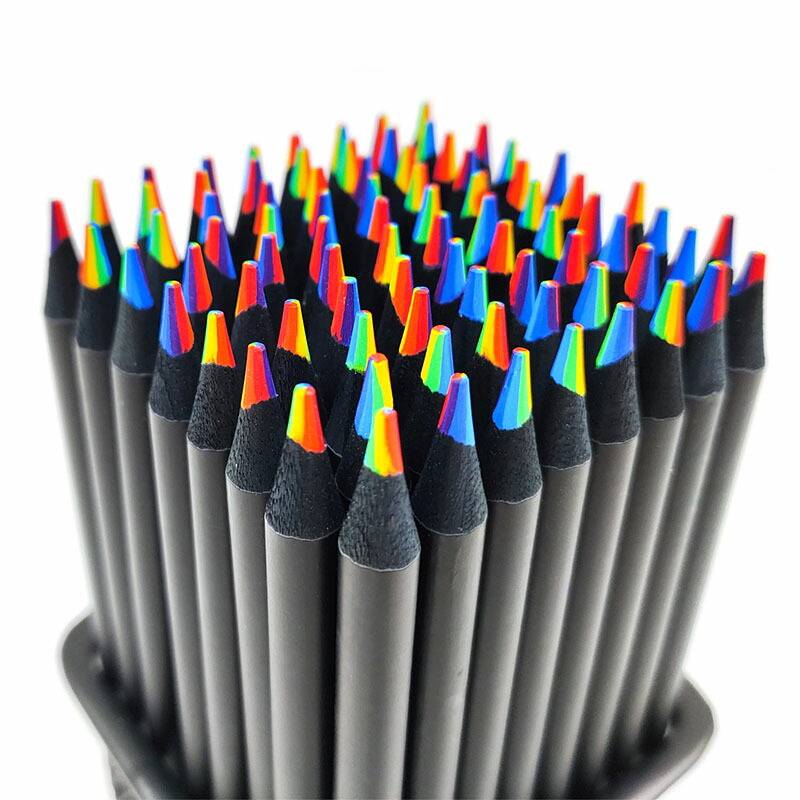 プチプラ色鉛筆 カラフル 7色芯 20本セット ブラックウッド レインボー