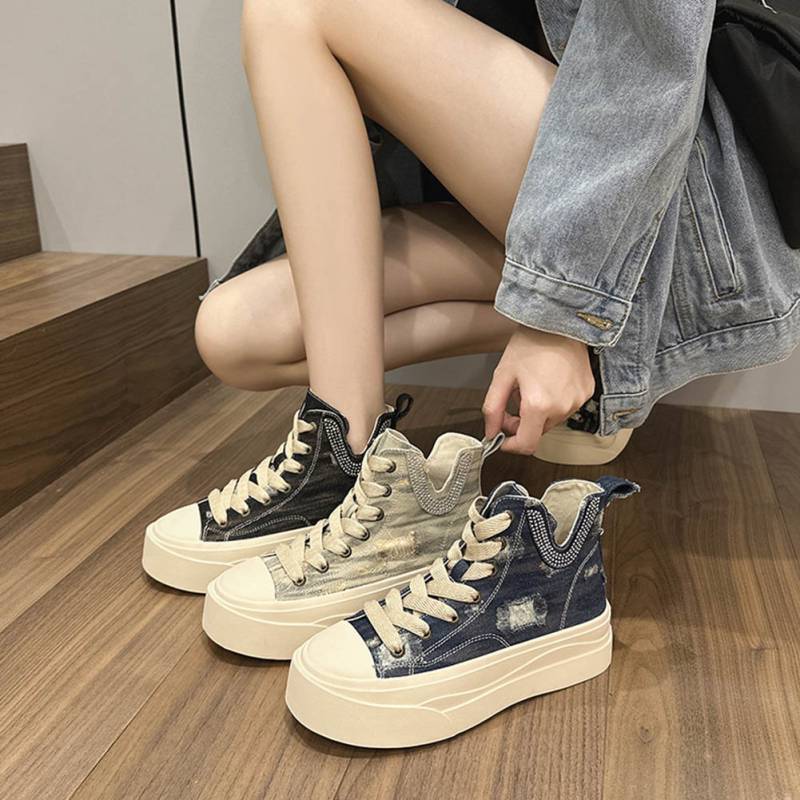 プチプラキャンバス スニーカー ハイカット レディース キャンバス