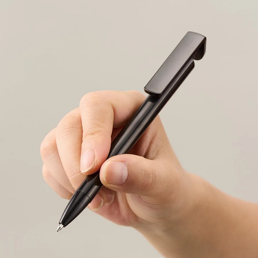 スマホスタンド付OBPボールペン（再生PET）【スモークブルー】