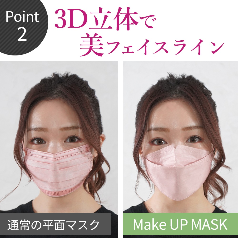 Make UP MASK 100枚 10色ランダム 国内発送 1000円ポッキリ 不織布 4層 立体 3Dマスク 血色マスク 柳葉型マスク ファッション 化粧 つかない マスク MCH-A147　花粉 花粉症 風邪 飛沫 ウイルス 小顔 肌にやさしい 訳あり