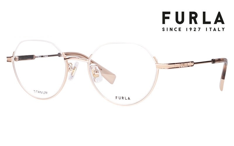 FURLA メガネ 度数入り オーバル 眼鏡 ハーフリム フルラ 美品 フルラ 正規輸入品 FURLA オーバル逆ナイロール ピンクベージュ