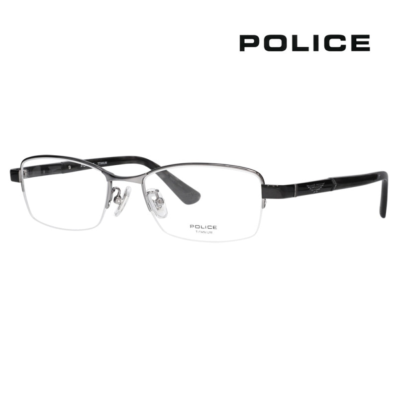 ポリスメガネセット　VPLQ50J　0530　ブラック　レンズつき完成品　度付き　度なし　ダテメガネ　ＵＶカット　POLICE ポリス メガネ フレーム VPLQ50J 0530 ブラック 黒 54サイズ