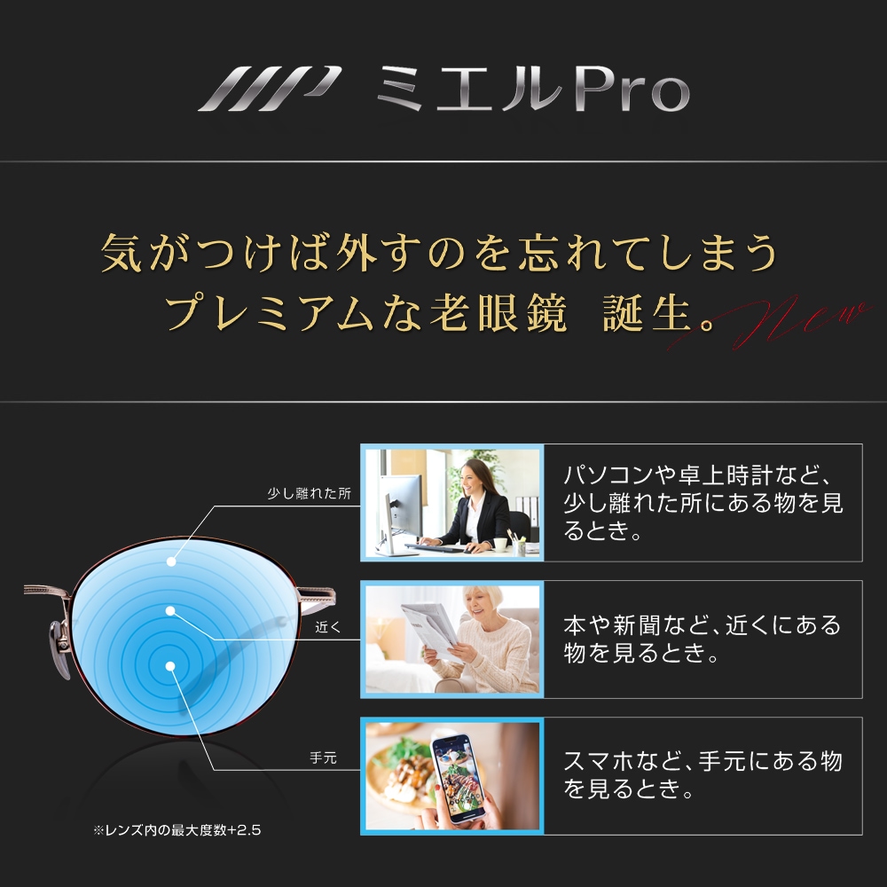 ミエルPro オーバル型老眼鏡 グラデーションレンズ ミエルPro オーバル