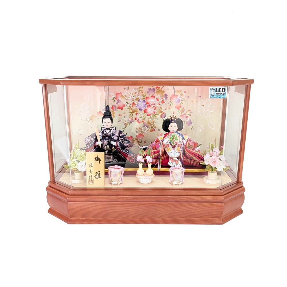 ケース入り雛人形　小三五親王飾りNo.9 LED屏風付　新美桜