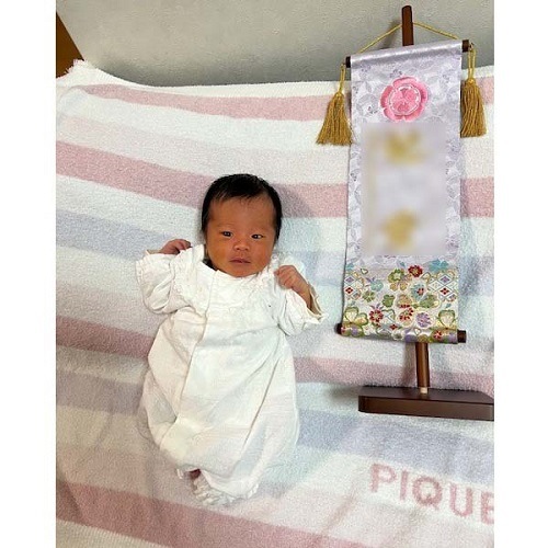 名前旗　家紋入り　西陣織輪違七宝に桜　135×400　薄紫