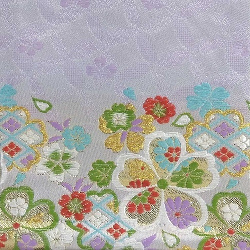 名前旗　家紋入り　西陣織輪違七宝に桜　135×400　薄紫