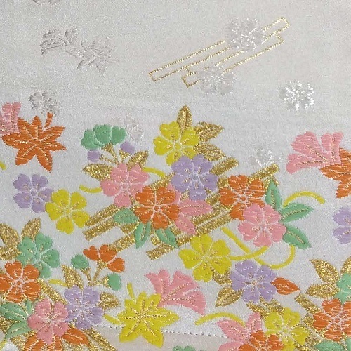 名前旗　家紋入り　西陣織　花筏　135×400　薄香色