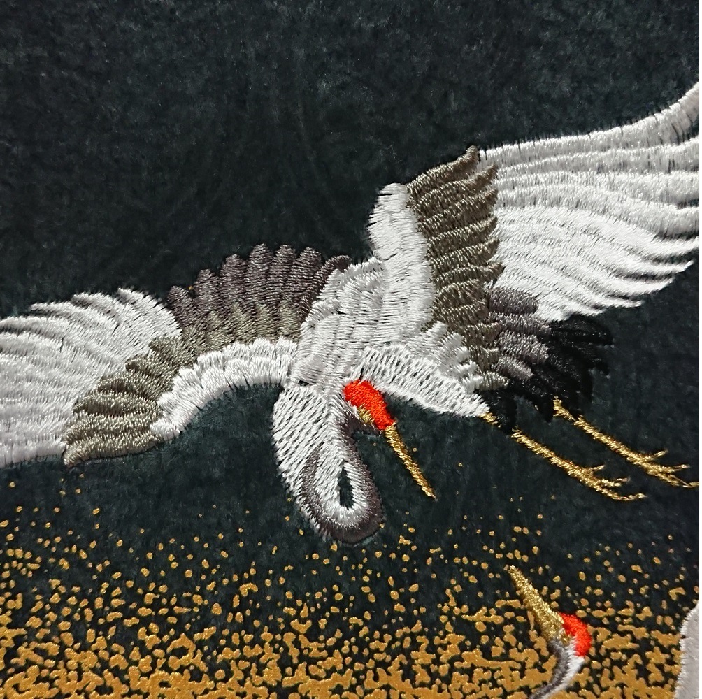 名前旗　六十干支　立湧紋に双鶴　135×400　黒