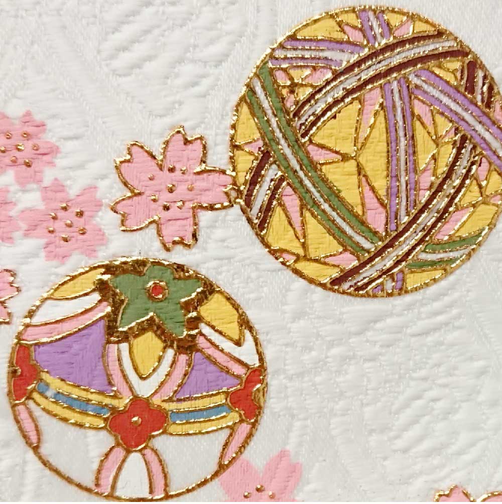 名前旗　六十干支　西陣織立湧に向鶴丸紋金彩鞠　　135×400　白　