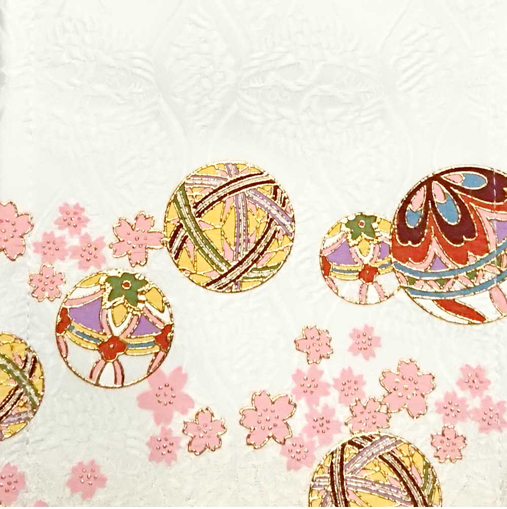 名前旗 家紋入り 西陣織立湧に向鶴丸紋金彩鞠 白 135×400