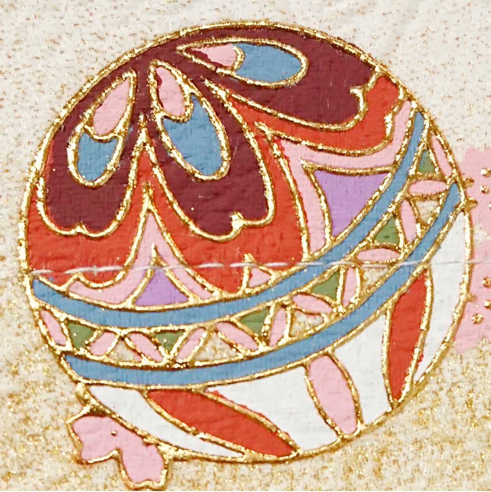 名前旗 家紋入り 西陣織立湧に向鶴丸紋金彩鞠 白 135×400