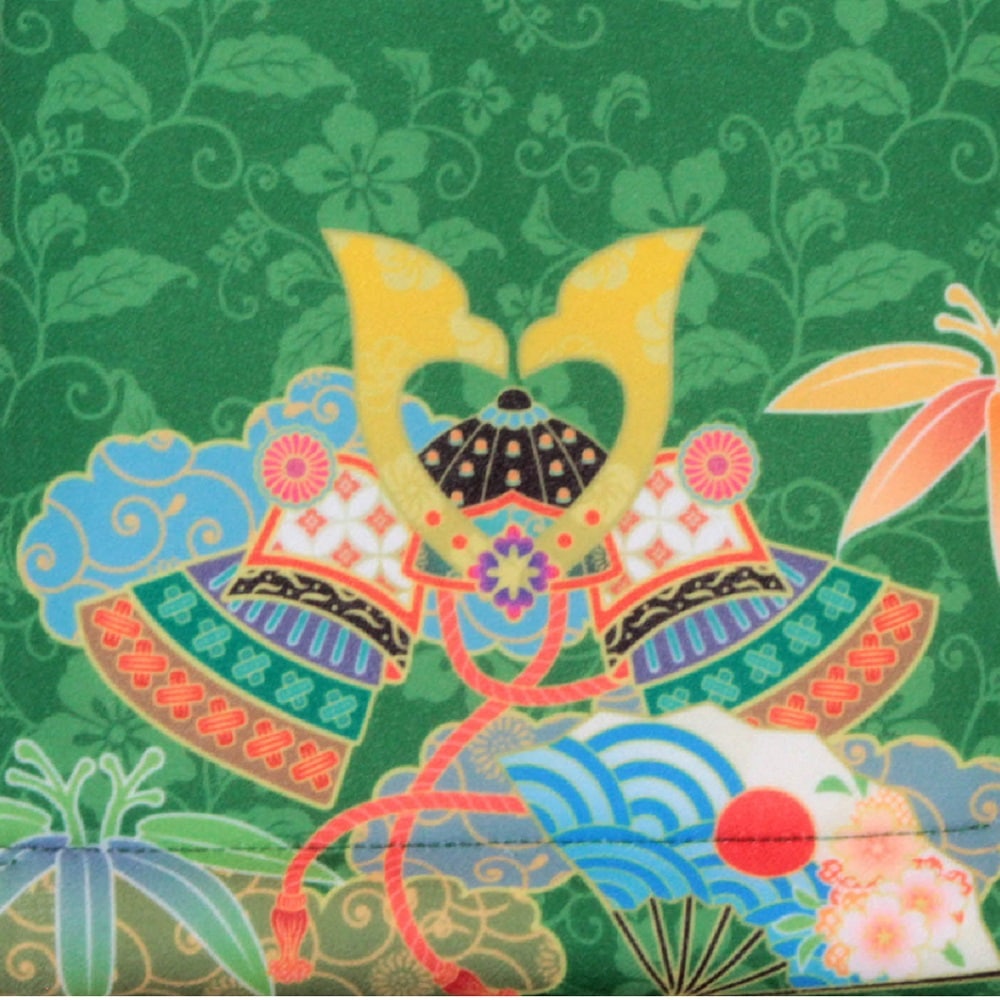 名前旗 兜と軍扇 唐花唐草紋 135×400 千歳緑