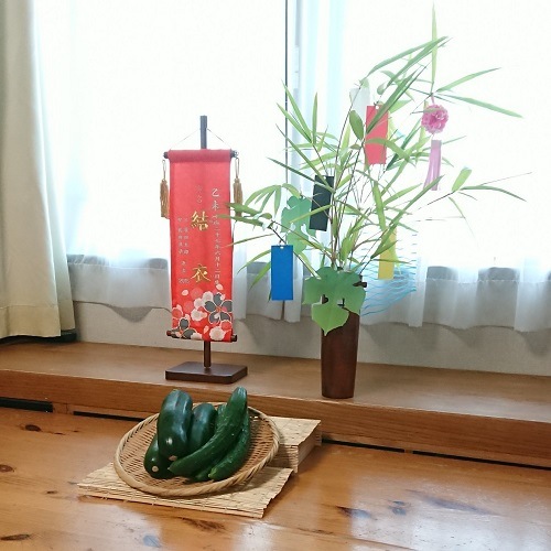 名前旗 軍配 小葵七宝紋 135×400 緑