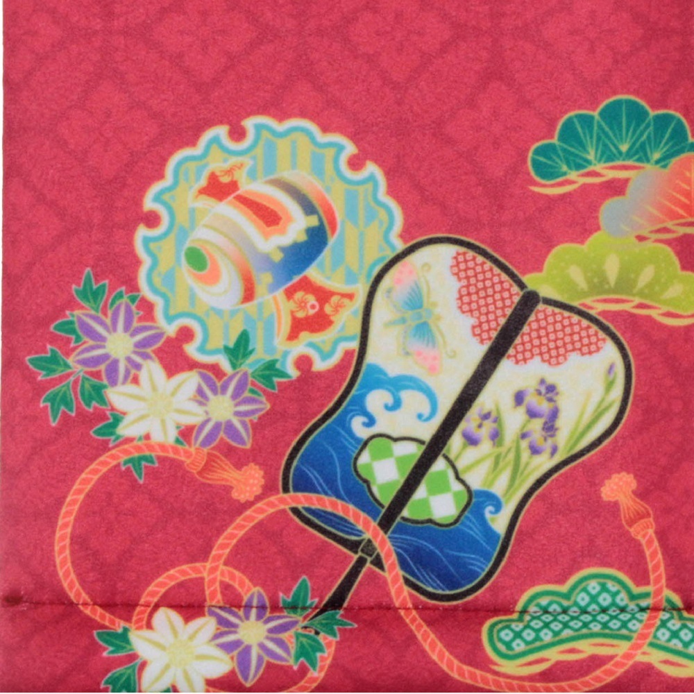 名前旗　軍配　小葵七宝紋　135×400　臙脂