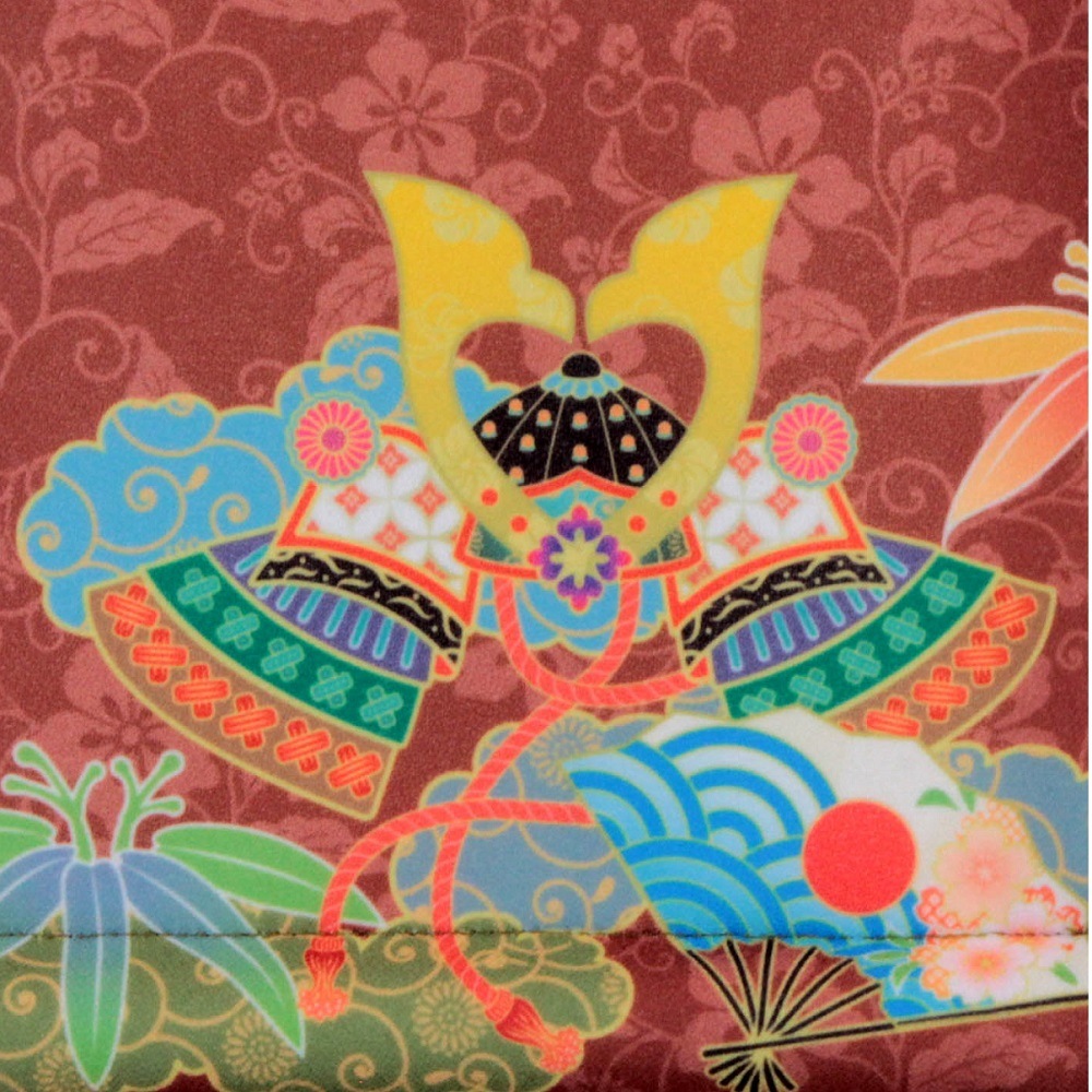 命名旗 兜と軍扇 唐花唐草紋 135×400 柿渋