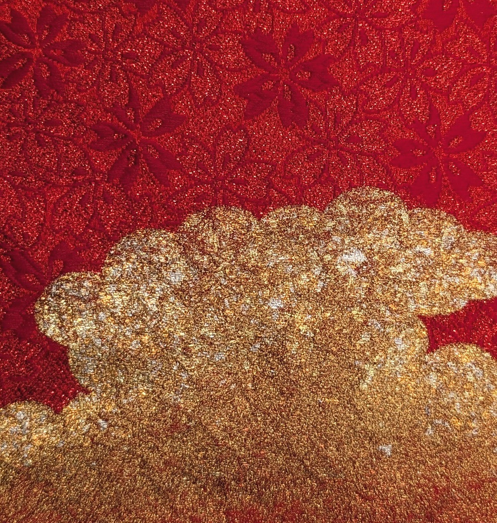 名前旗　家紋入り　赤桜紋　霞金彩　135×400