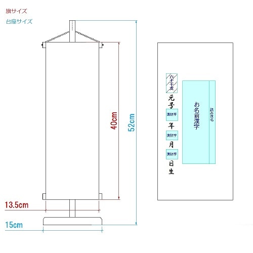 名前旗　琵琶と鼓　小葵七宝紋　135×400　黒