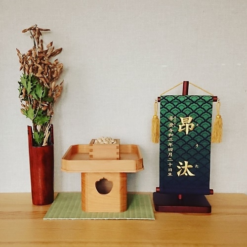 名前旗　琵琶と鼓　小葵七宝紋　135×400　黒