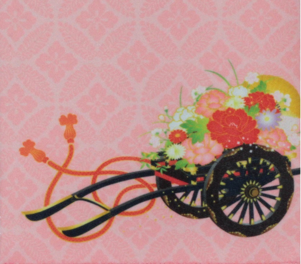 名前旗 家紋入り 花車 小葵七宝紋 135×400 緑青