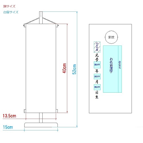 名前旗　家紋入り　兜と軍扇　135×400　柿渋