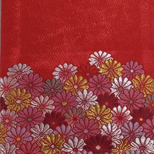 命名旗　家紋入り　流水に小菊　桐生織　135×400　紅