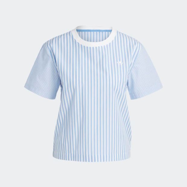 レディース   プレミアム エッセンシャルズ ポプリン半袖Tシャツ　ホワイト×ブルーフュージョン　