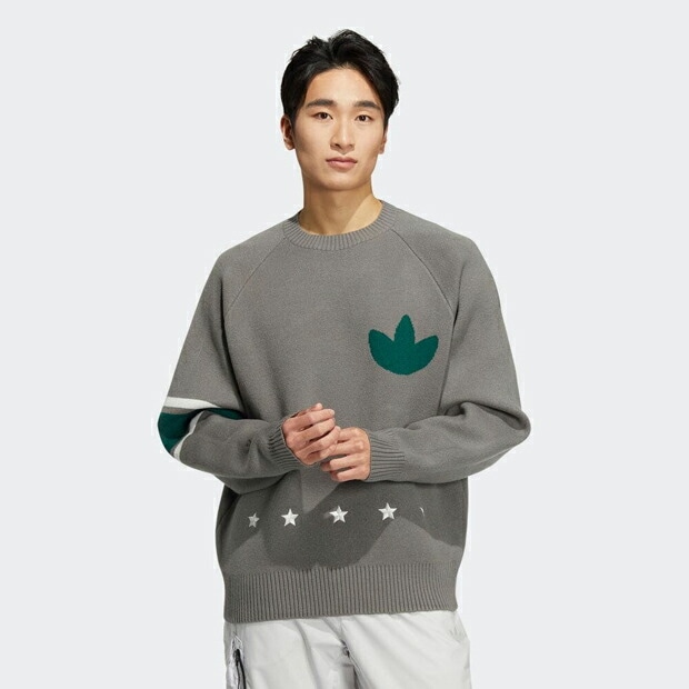 ザ*ん様 adidas アッシュグリーン グレーニットセーター 3XL MC クルーネックセーター アッシュ×カレッジグリーン ｜すべての商品