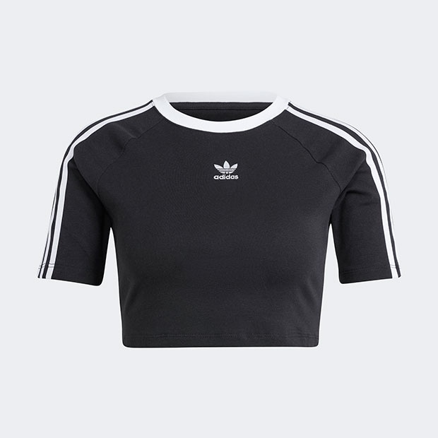 ADIDAS ORIGINALS☆3ストライプス 半袖ベビーTシャツ レディース レディース スリーストライプス 半袖ベビーTシャツ ブラック
