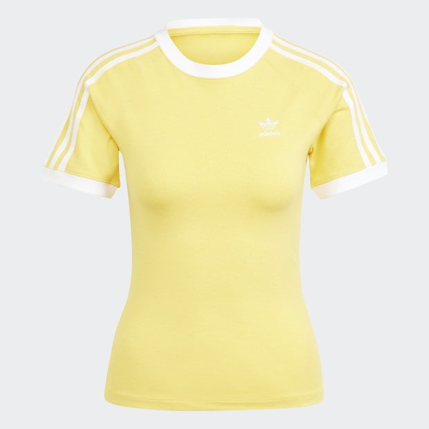 レディース スリーストライプス スリムラグラン半袖Tシャツ　ボールドゴールドメランジ　