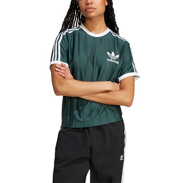【adidas】3Stripes 半袖 Tシャツ グリーン / 送料無料 レディース アディカラースリーストライプス ピンストライプ半袖