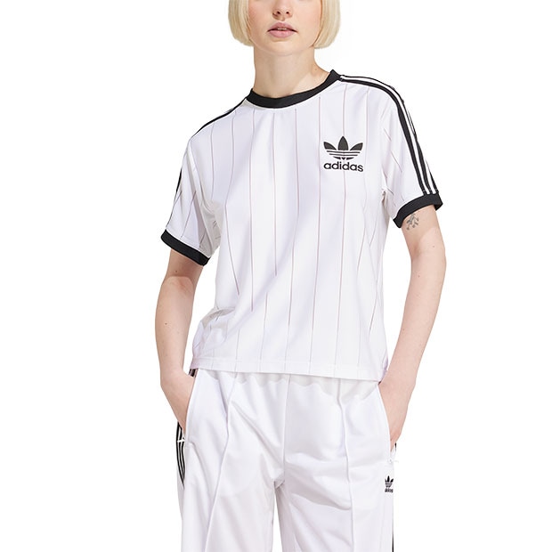 国内【adidas】スリーストライプス ピンストライプ半袖Tシャツ レディース アディカラースリーストライプス ピンストライプ半袖