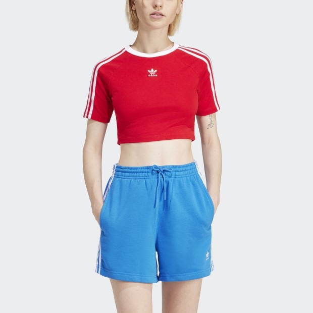 ペダレット S 半袖 レディース スリーストライプス 半袖ベビーTシャツ ベタースカーレット