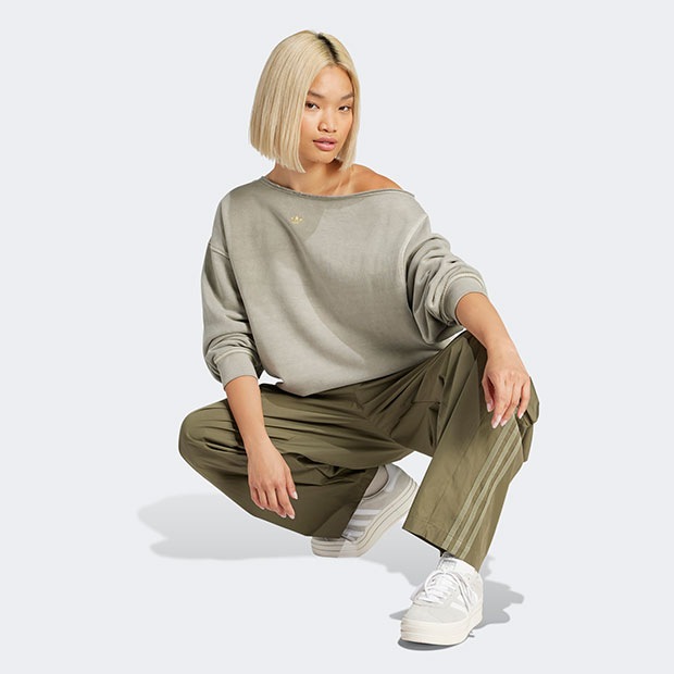 レディース ウォッシュ オフショルダースウェット シルバーペブル