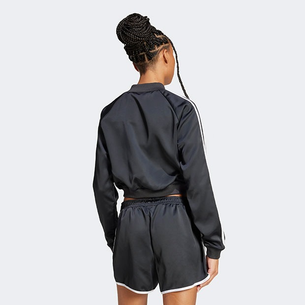 アディダス 白青 サテン スーパースター トラックトップ 女性S ジャージ 人気 レディース サテン SST トラックジャケット（ジャージ