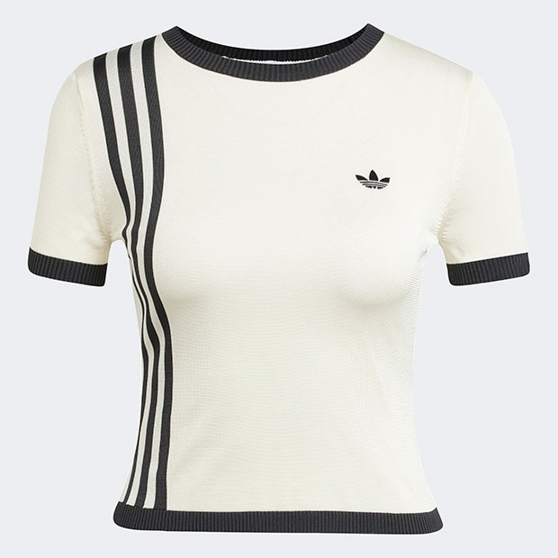 レディース ニット スリーストライプス ショート 半袖Tシャツ クリーム