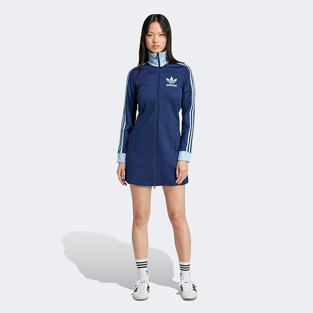 レディース アディカラー スリーストライプス トラックトップ ワンピース　ナイトインディゴ　|レディース・ウィメンズ|アパレル
