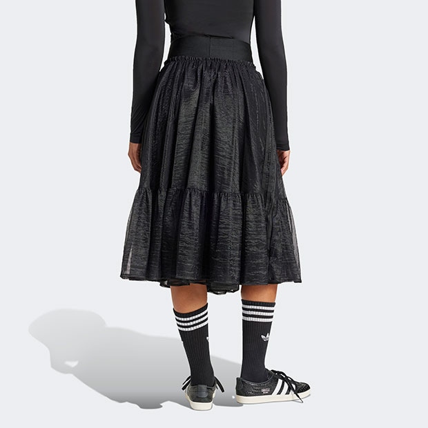 レディース ウエストバンド チュール マキシスカート ブラック