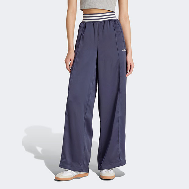 レディース ストライプ リブ ワイドレッグ トラックパンツ シャドー