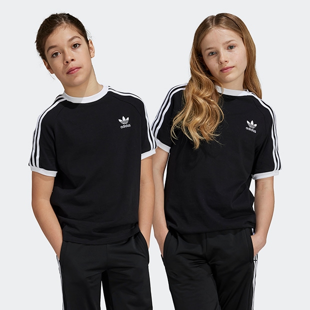 adidas ストライプ Tシャツ Sサイズ ジュニア キッズ アディカラー スリーストライプ 半袖Tシャツ