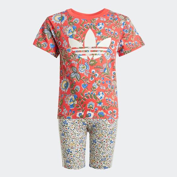 ジュニア キッズ ADIDAS ORIGINALS × LIBERTY LONDON 半袖 シャツ セットアップ　セミルシッドレッド×マルチカラー　