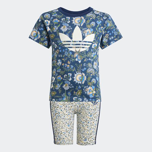 ジュニア キッズ ADIDAS ORIGINALS × LIBERTY LONDON 半袖 シャツ セットアップ　ナイトインディゴ×マルチカラー　