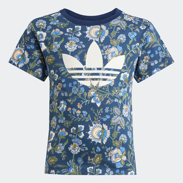 ジュニア キッズ ADIDAS ORIGINALS × LIBERTY LONDON 半袖 シャツ セットアップ　ナイトインディゴ×マルチカラー　