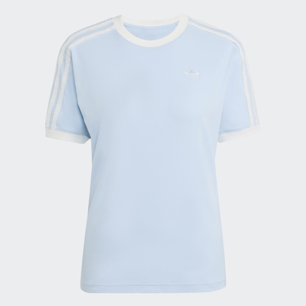 TOMO KOIZUMI ラッフルスリーブ Tシャツ M ホワイト×ブルー レディース ADIDAS ORIGINALS ラッフル スリーストライプス 半袖T