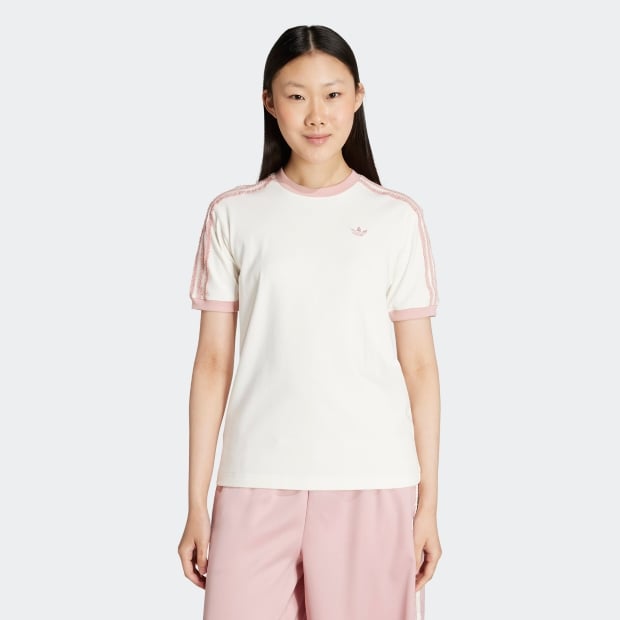 レディース ADIDAS ORIGINALS ラッフル スリーストライプス 半袖Tシャツ　オフホワイト　